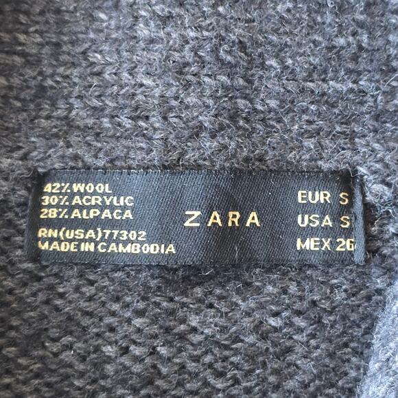 Zara Women’s Gray Wool Alpaca Blend Cable Knit Shawl Collar Sweater Sz S Cozy - Picture 3 of 5